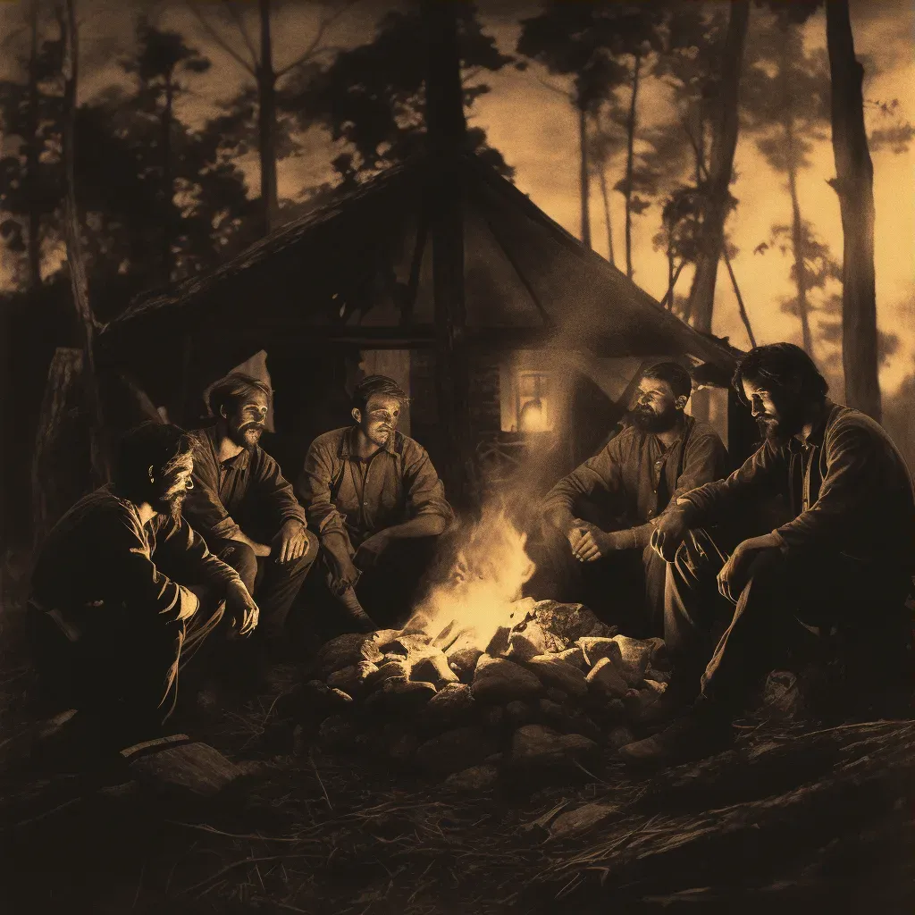 Image illustrating a group of friends around a campfire telling stories after kayaking - Image 3