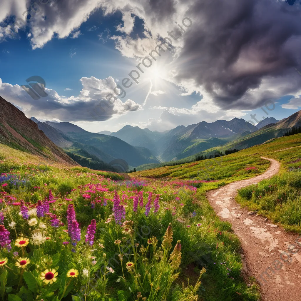 Panoramic view of summer mountain pass with wildflowers - Image 2