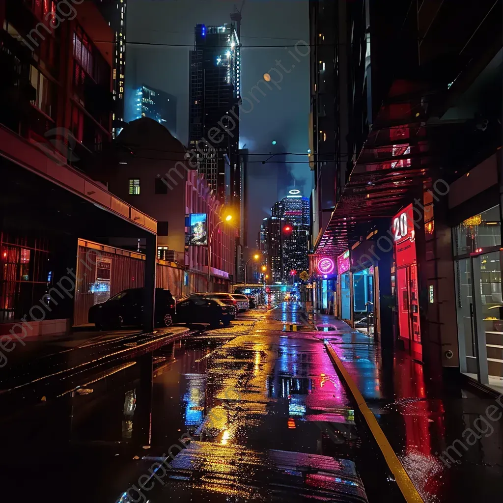 Moonlit cityscape with neon lights in an urban night scene - Image 3