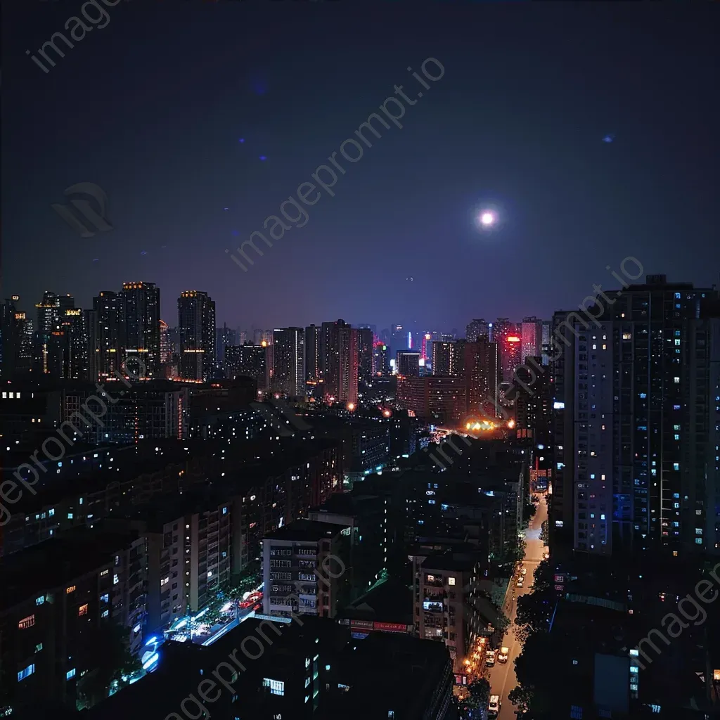 Moonlit cityscape with neon lights in an urban night scene - Image 4