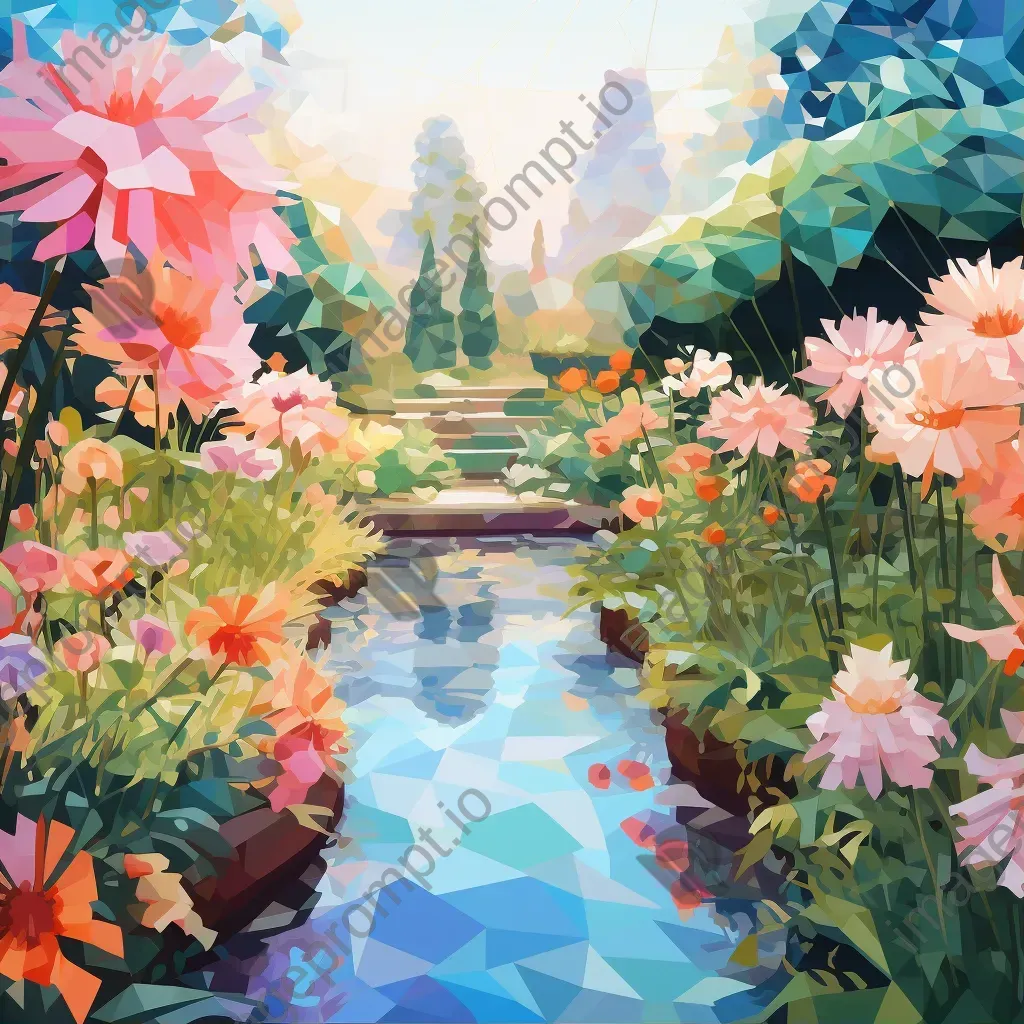 Low poly garden with soft pastel gradients and floral polygons - Image 1