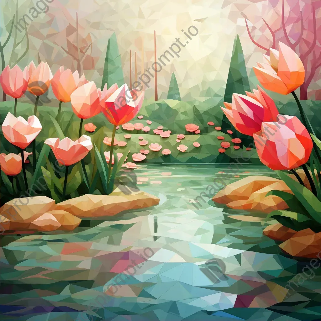 Low poly garden with soft pastel gradients and floral polygons - Image 2