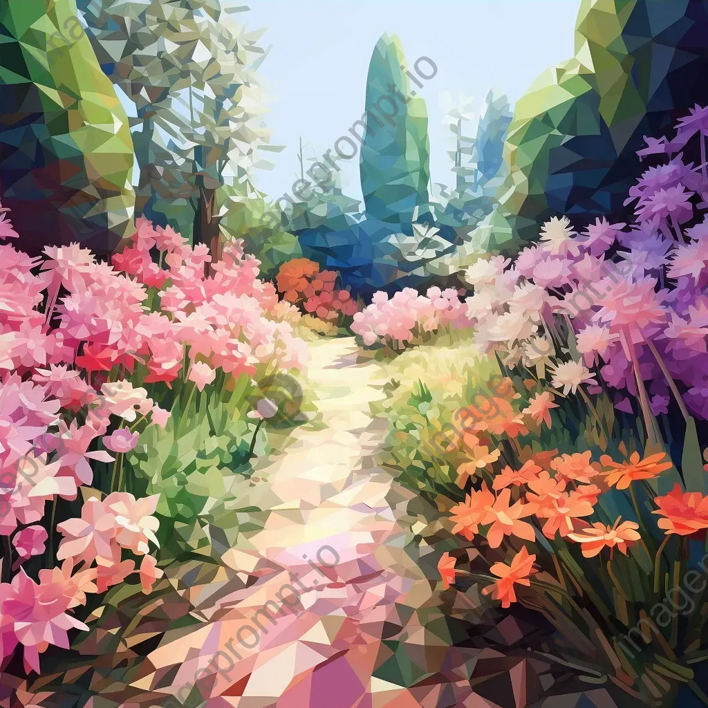 Low poly garden with soft pastel gradients and floral polygons - Image 4