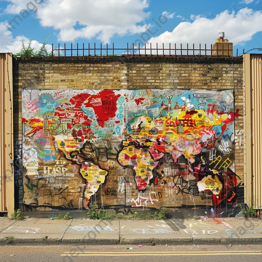 Vibrant street art showing a world map with cultural influences - Image 2