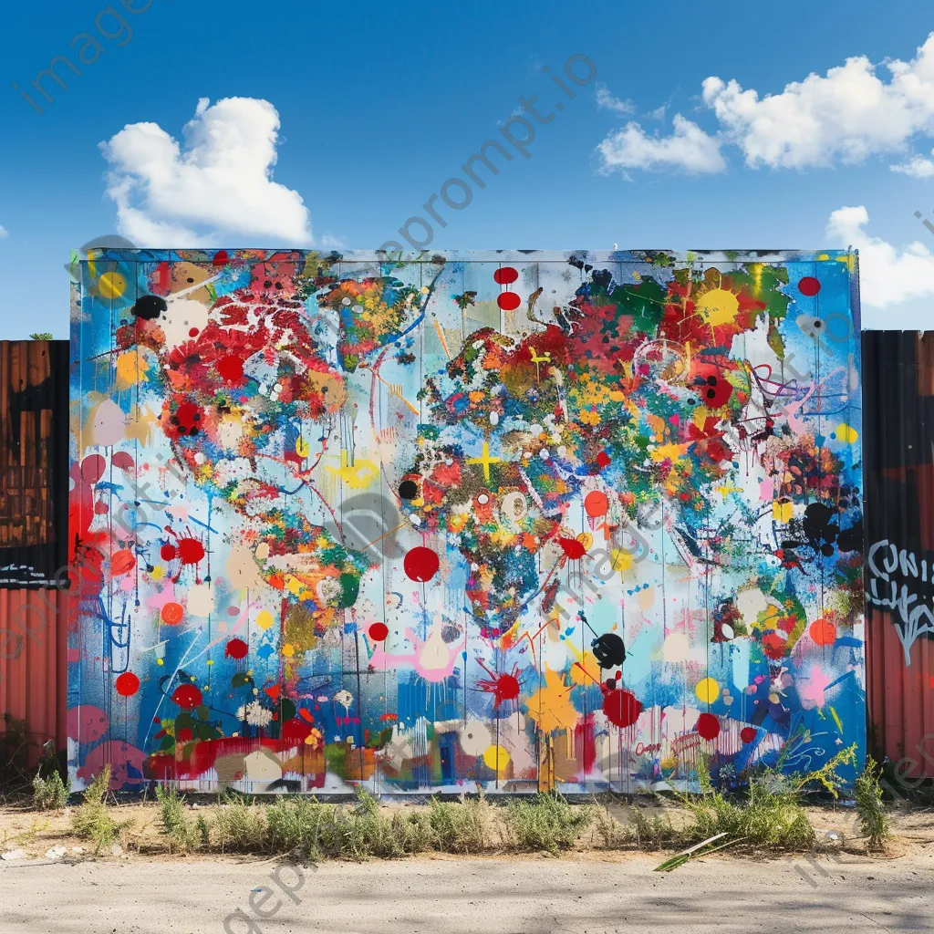 Vibrant street art showing a world map with cultural influences - Image 4