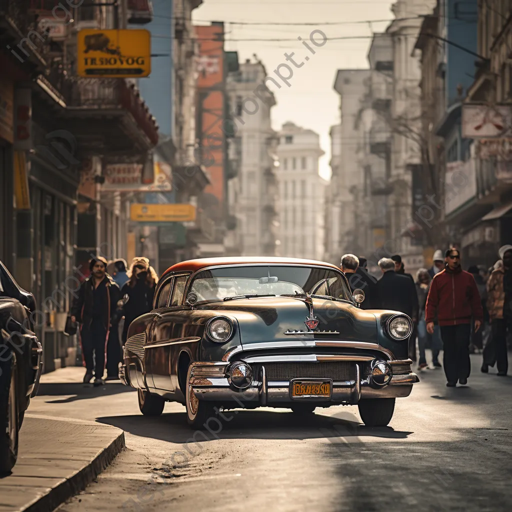 Black and white urban street scene with pedestrians and vintage cars - Image 4