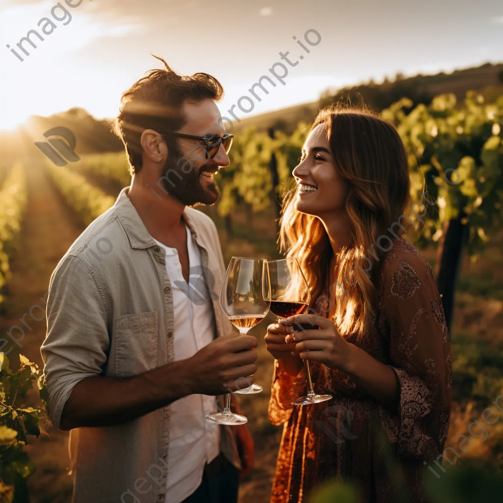 Couple toasting in vineyard at golden hour - Image 3