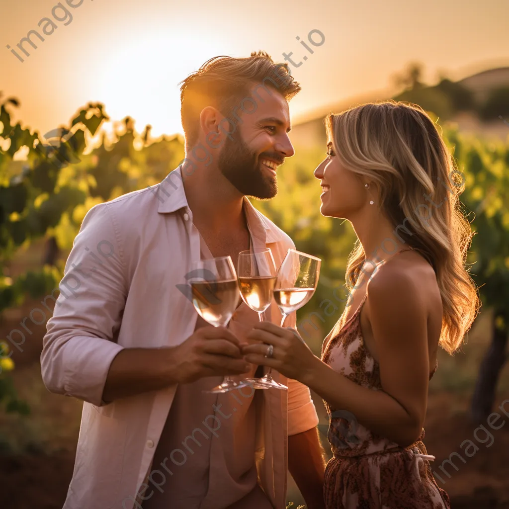 Couple toasting in vineyard at golden hour - Image 4