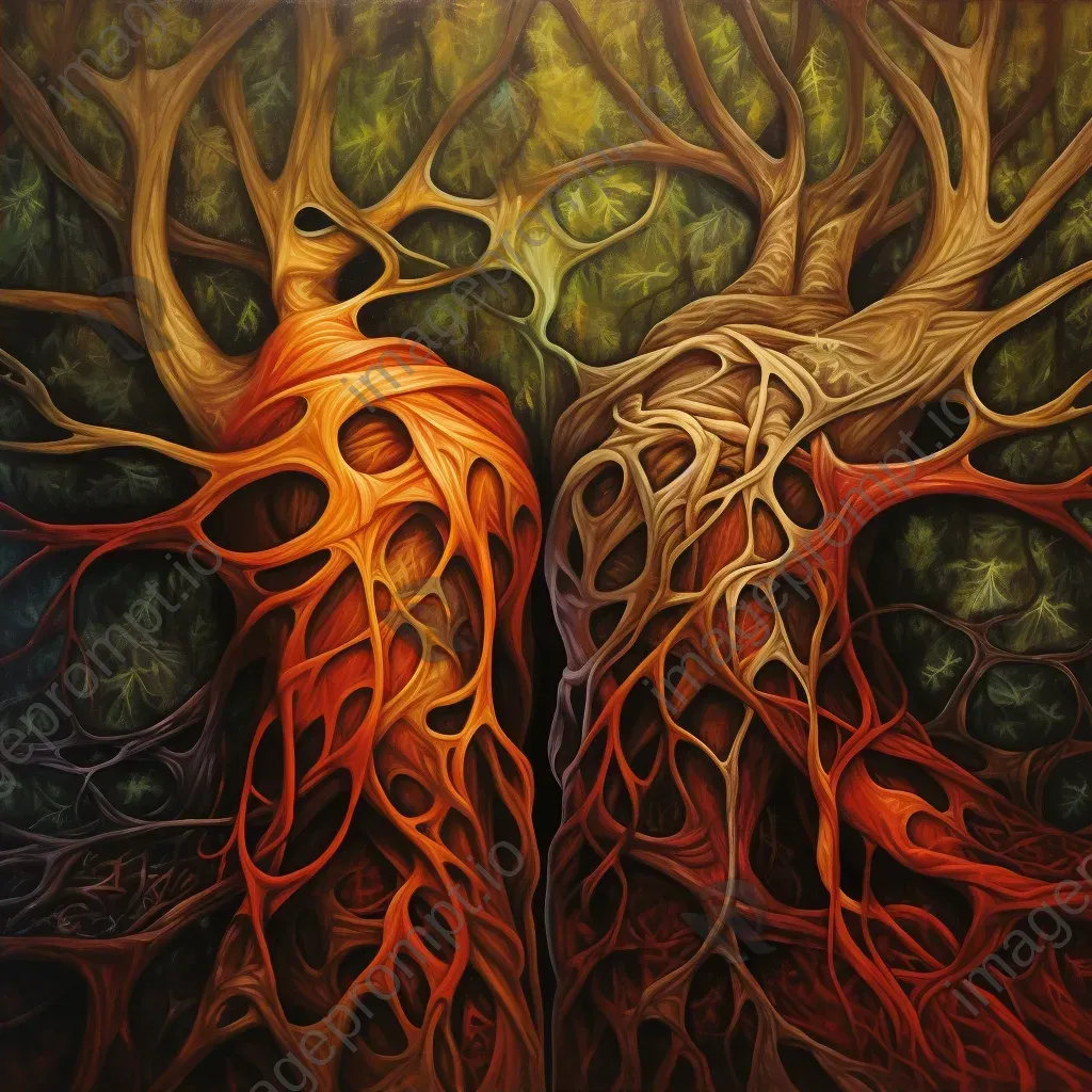 Surrealist painting of intertwined tree roots symbolizing deep love - Image 2