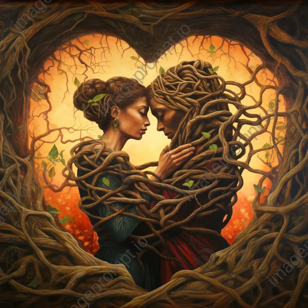 Surrealist painting of intertwined tree roots symbolizing deep love - Image 4