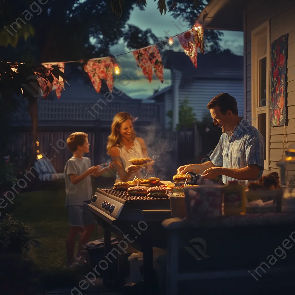 Family grilling burgers together in a backyard - Image 2