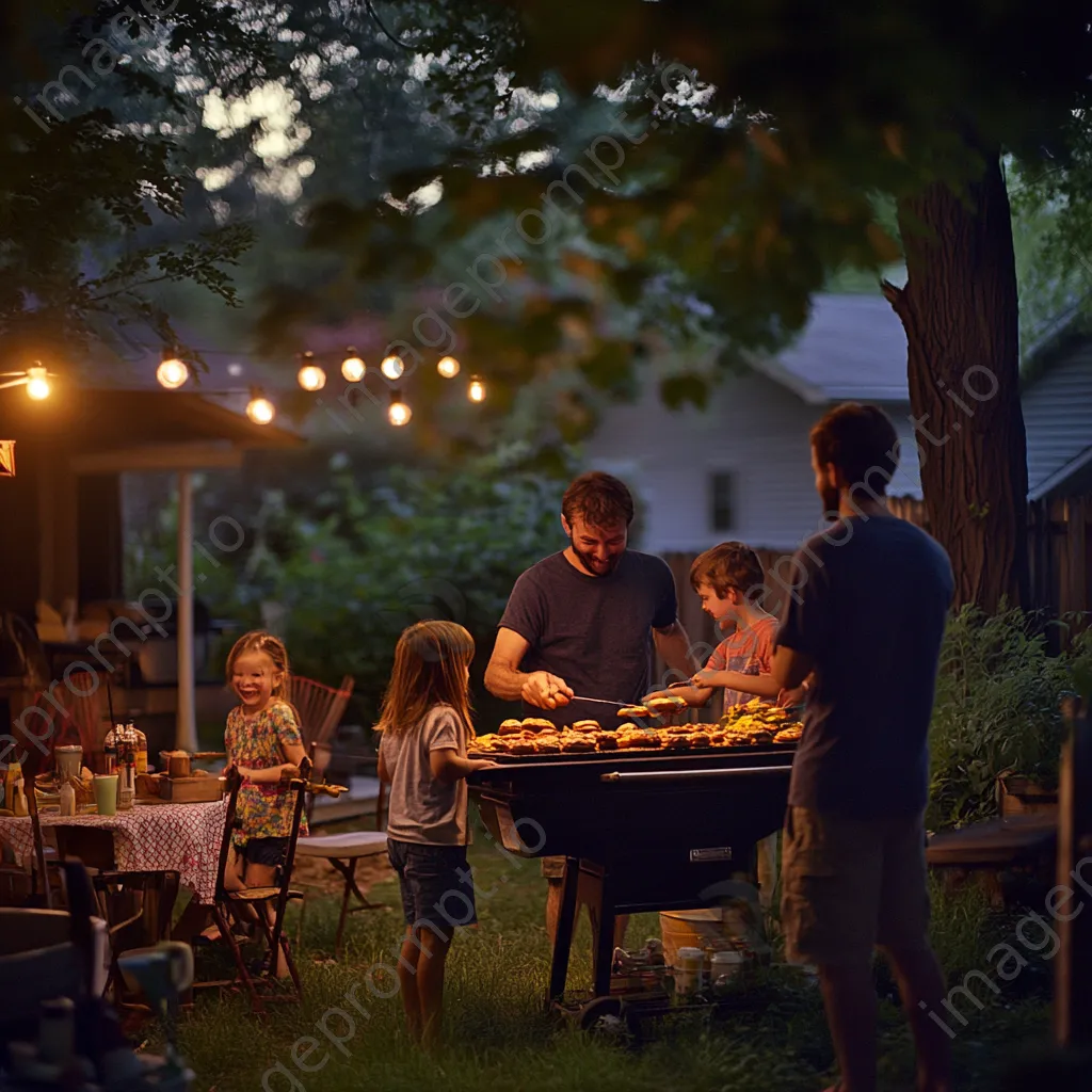 Family grilling burgers together in a backyard - Image 4