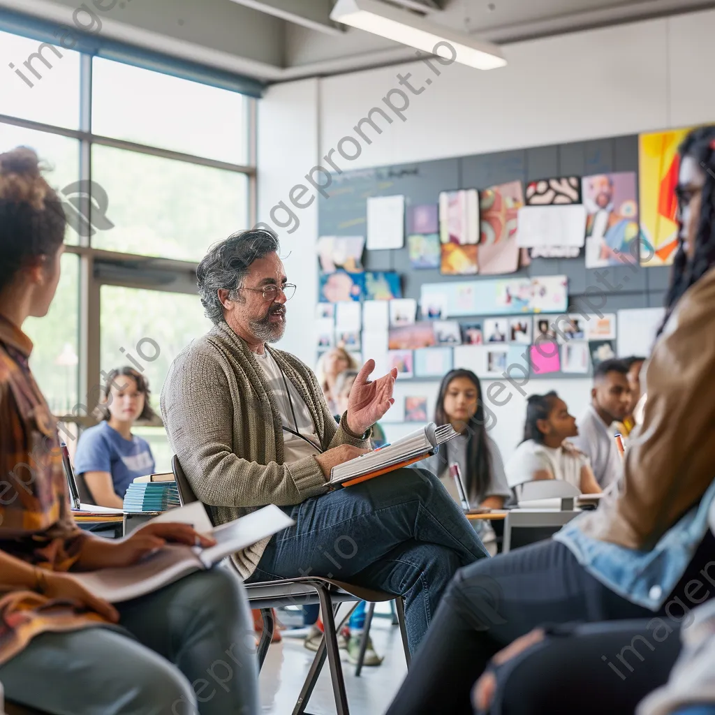 Professor leading a dynamic discussion with engaged students in class. - Image 3