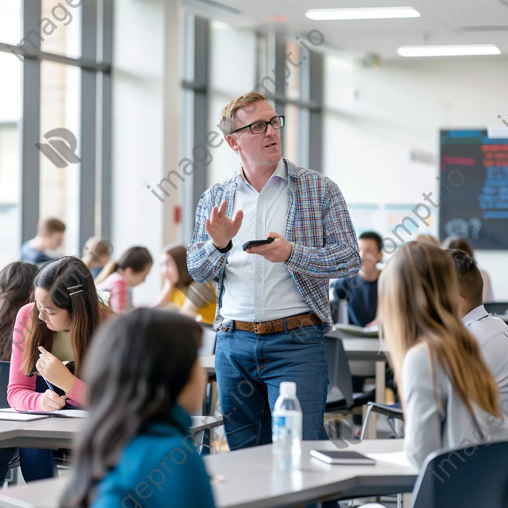 Professor leading a dynamic discussion with engaged students in class. - Image 4