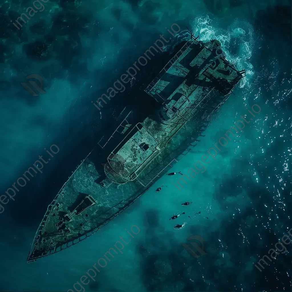 Mysterious shipwreck with shadowy figures underwater - Image 1