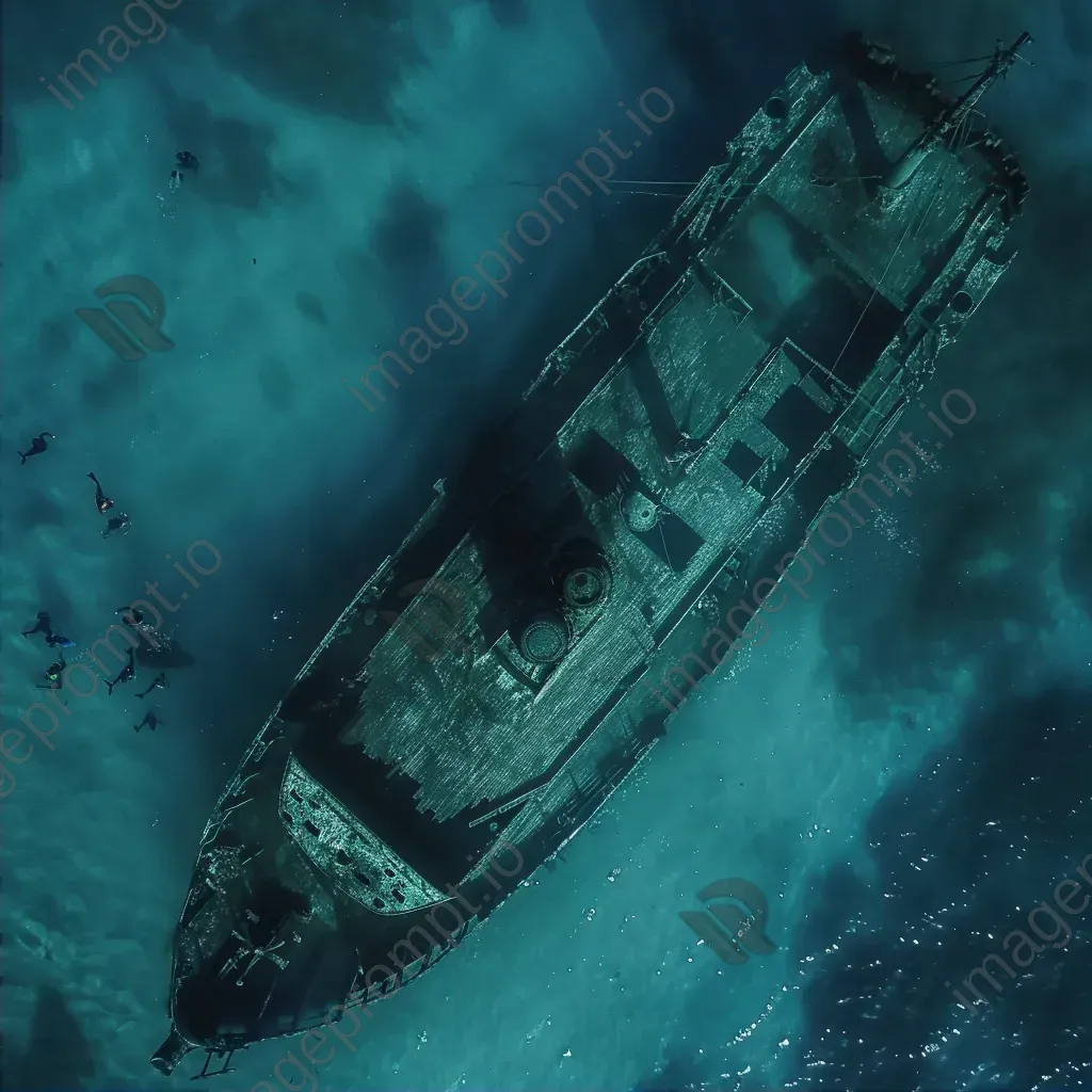 Mysterious shipwreck with shadowy figures underwater - Image 2