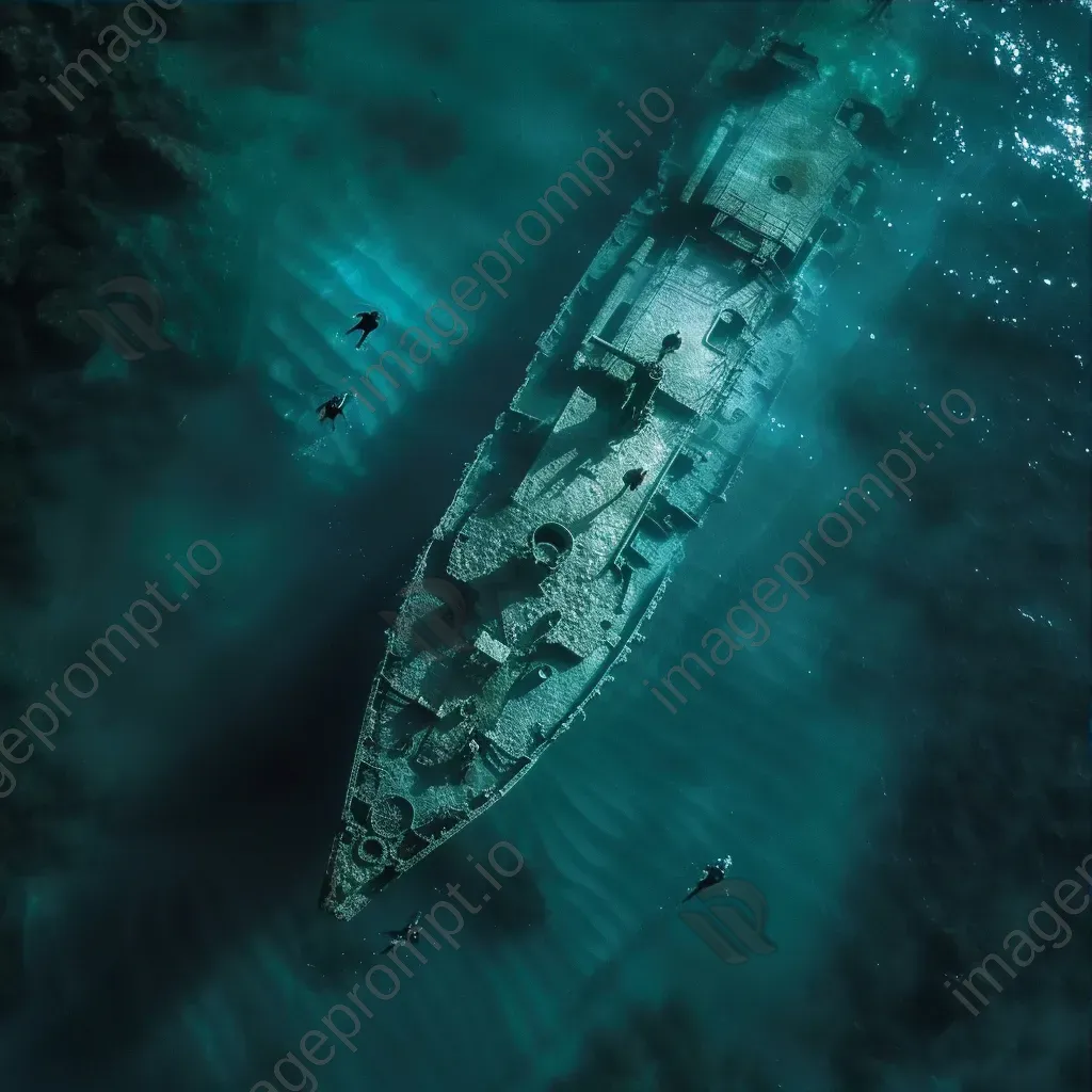 Mysterious shipwreck with shadowy figures underwater - Image 3