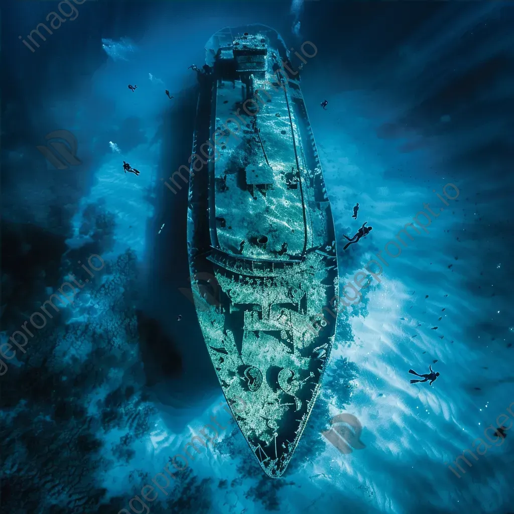 Mysterious shipwreck with shadowy figures underwater - Image 4