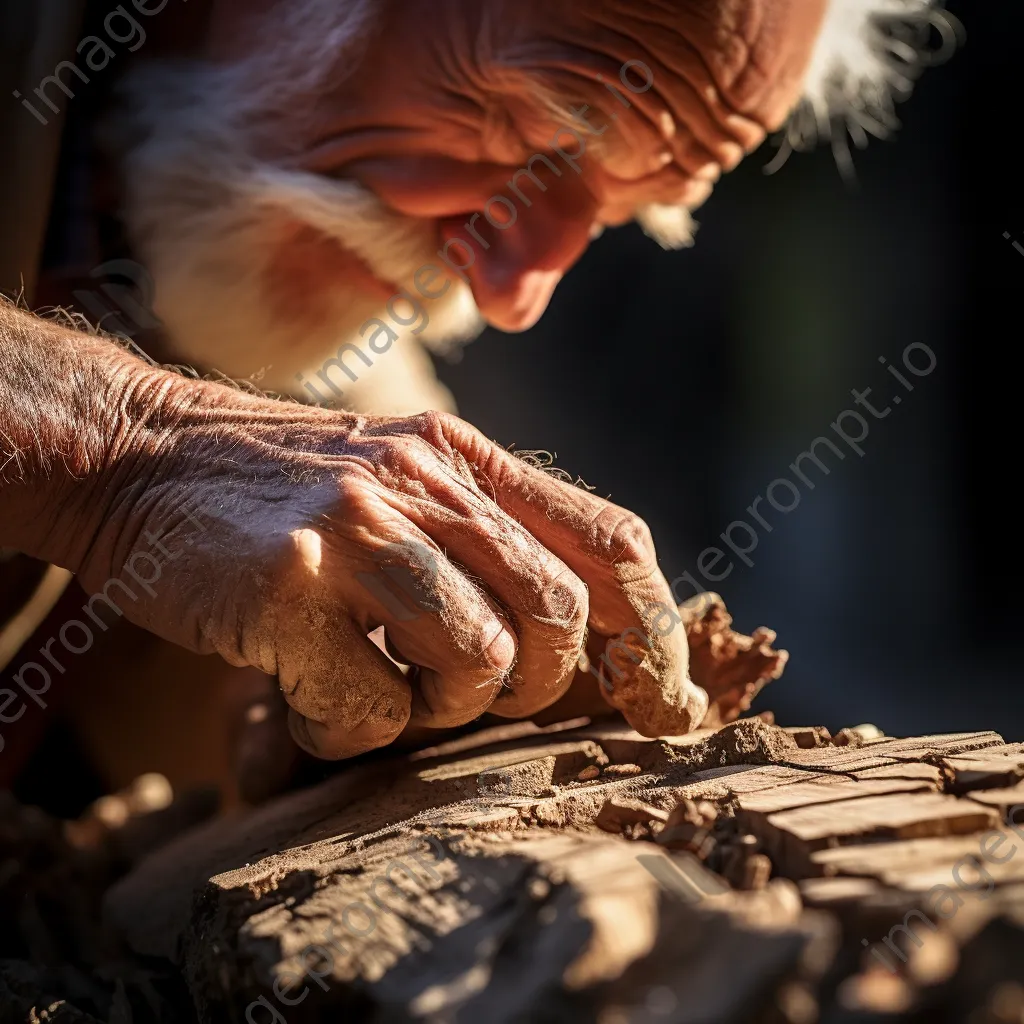 Close-up of hands peeling cork bark from a tree - Image 1