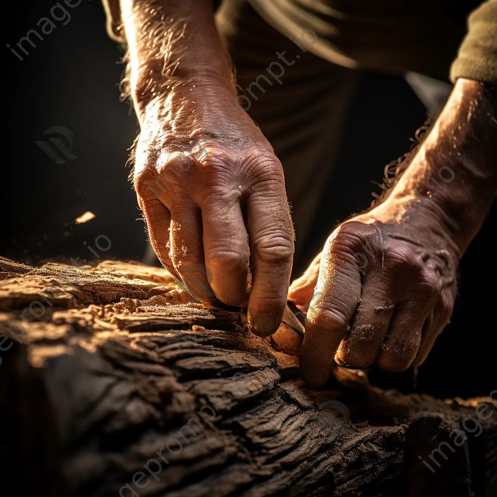 Close-up of hands peeling cork bark from a tree - Image 2