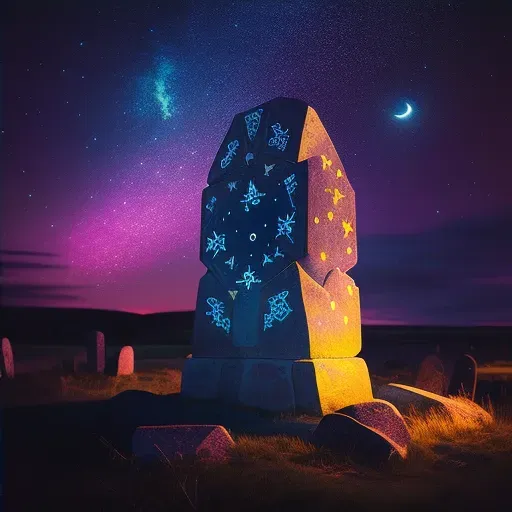 Ancient Stone Monument with Glowing Runes