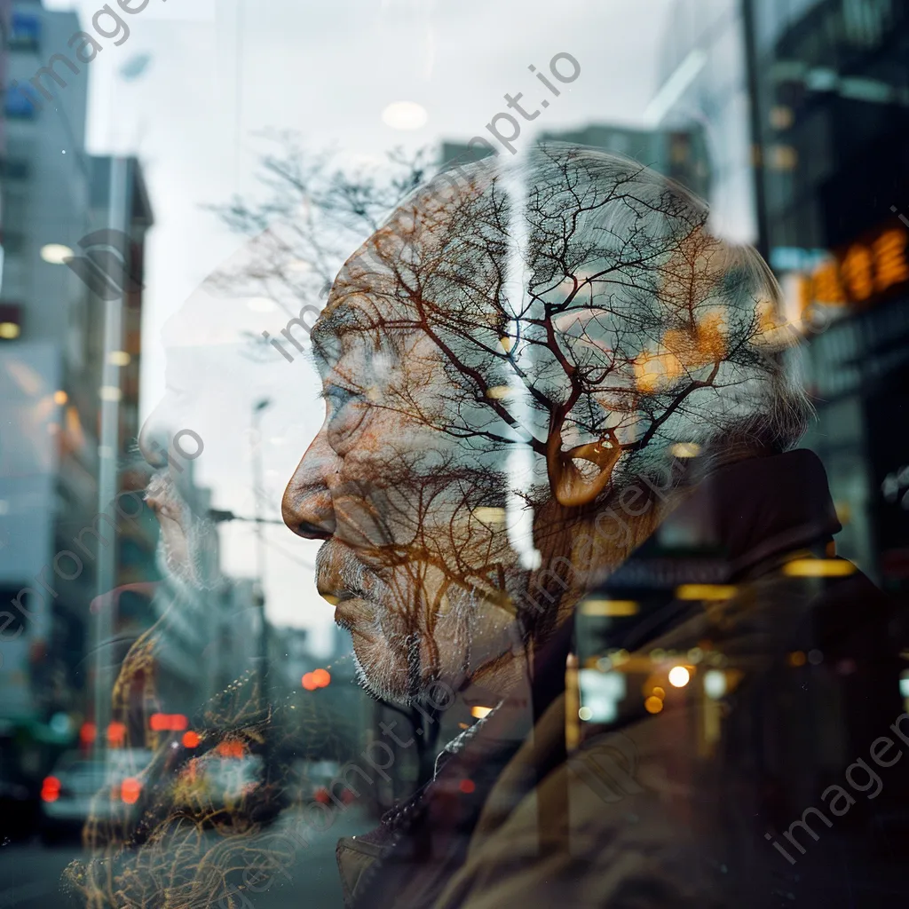 Double exposure of an elderly man and city streets - Image 1