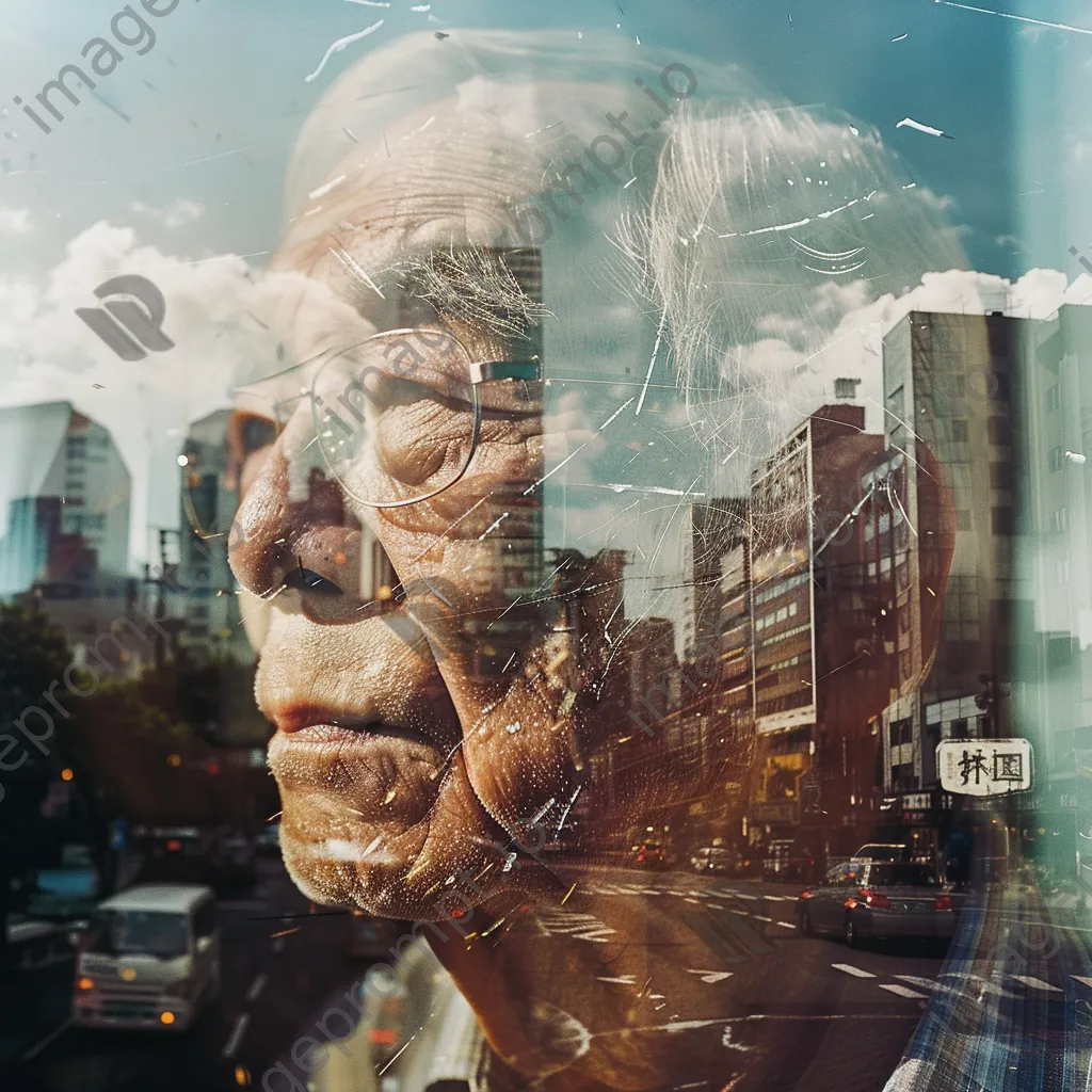 Double exposure of an elderly man and city streets - Image 2