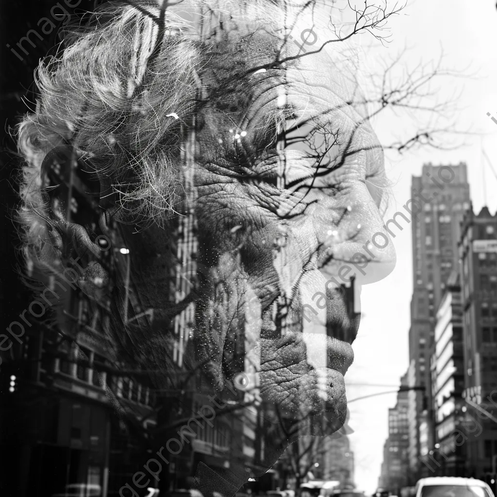 Double exposure of an elderly man and city streets - Image 3