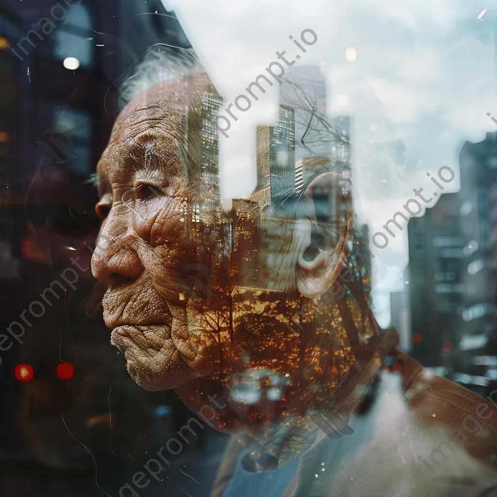 Double exposure of an elderly man and city streets - Image 4