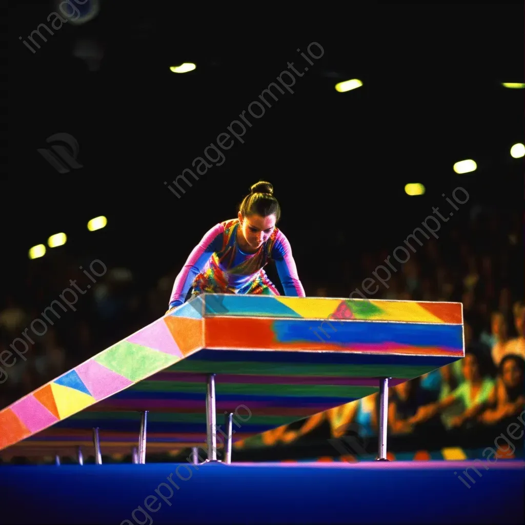 Gymnast gracefully performing on balance beam - Image 1