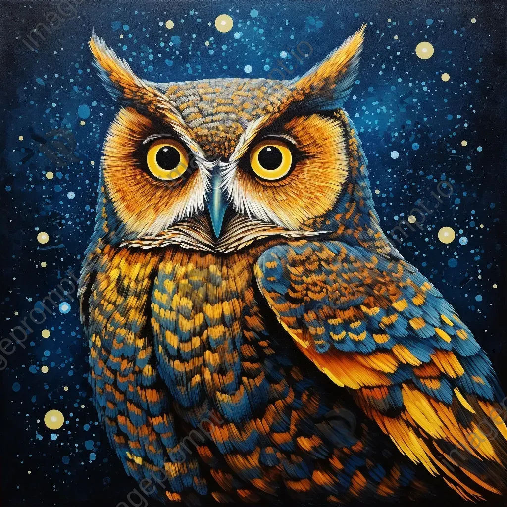 Pointillism style painting of an owl under a starry night sky - Image 2