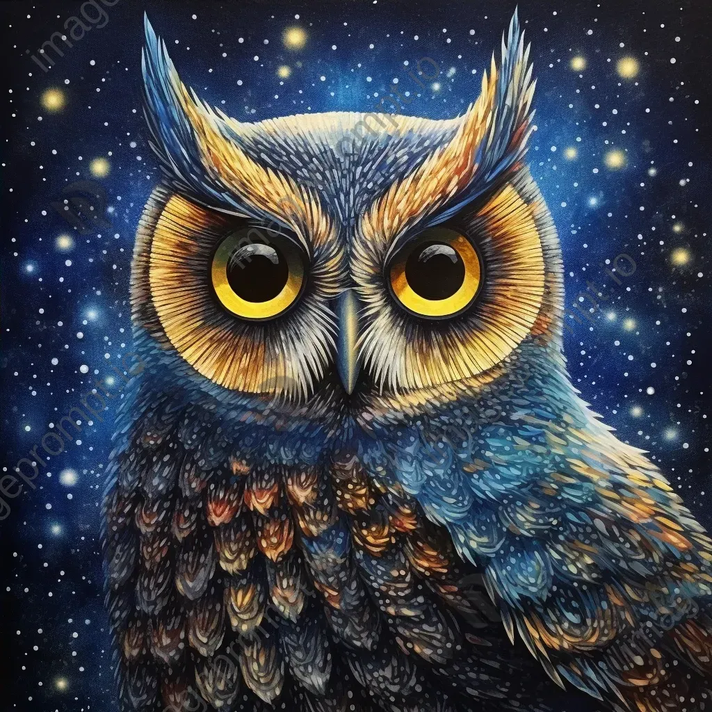 Pointillism style painting of an owl under a starry night sky - Image 4