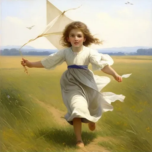 Child running through open field with a colorful kite - Image 2