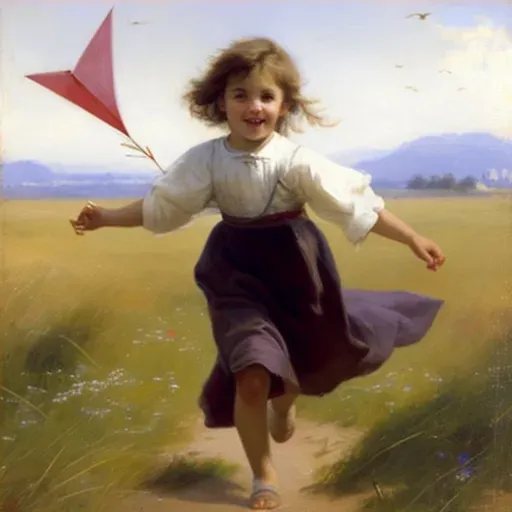 Child running through open field with a colorful kite - Image 4