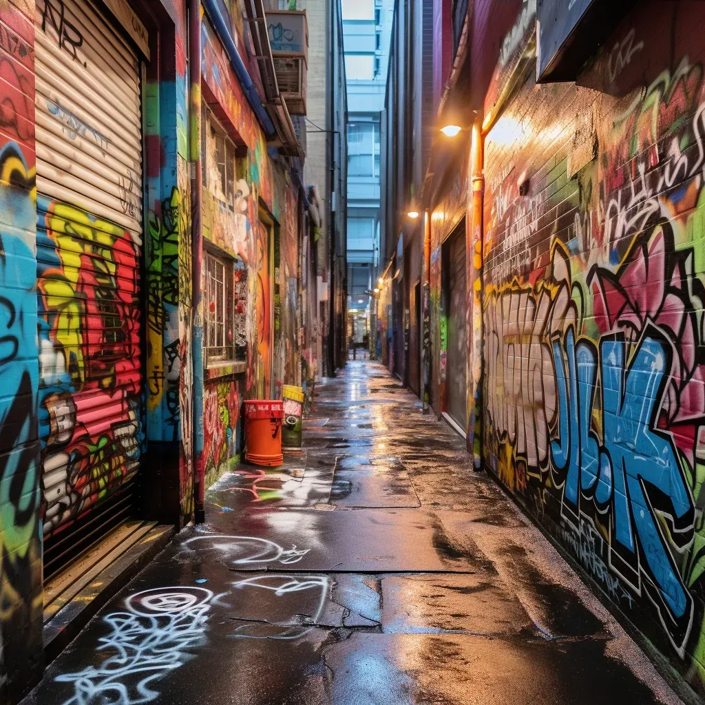 Urban alleyway adorned with vibrant graffiti art - Image 3