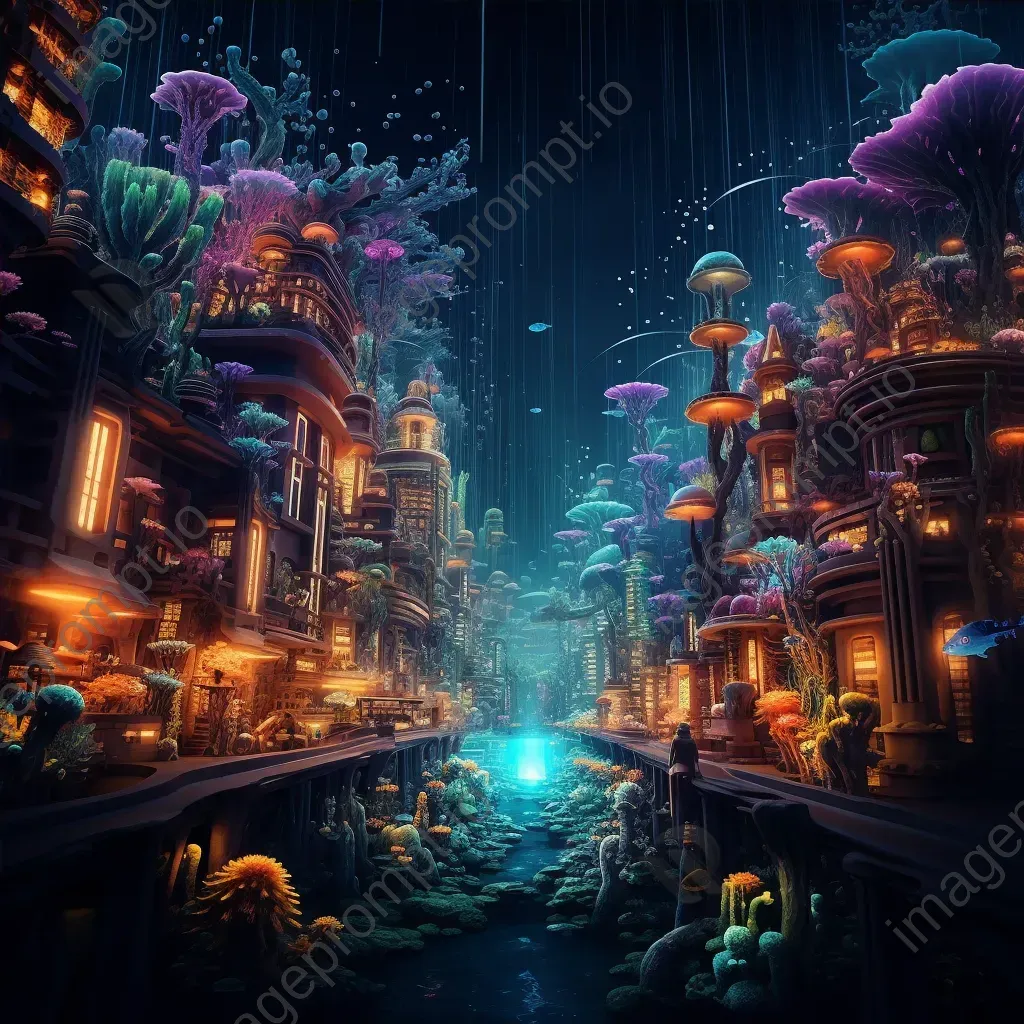 Underwater cityscape with coral skyscrapers and mermaid inhabitants - Image 4