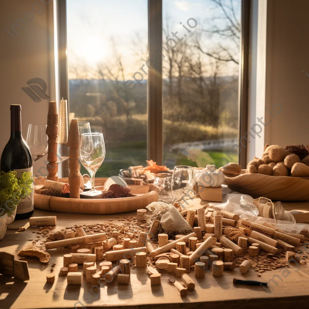 Cork harvesting tools arranged on a wooden table - Image 1