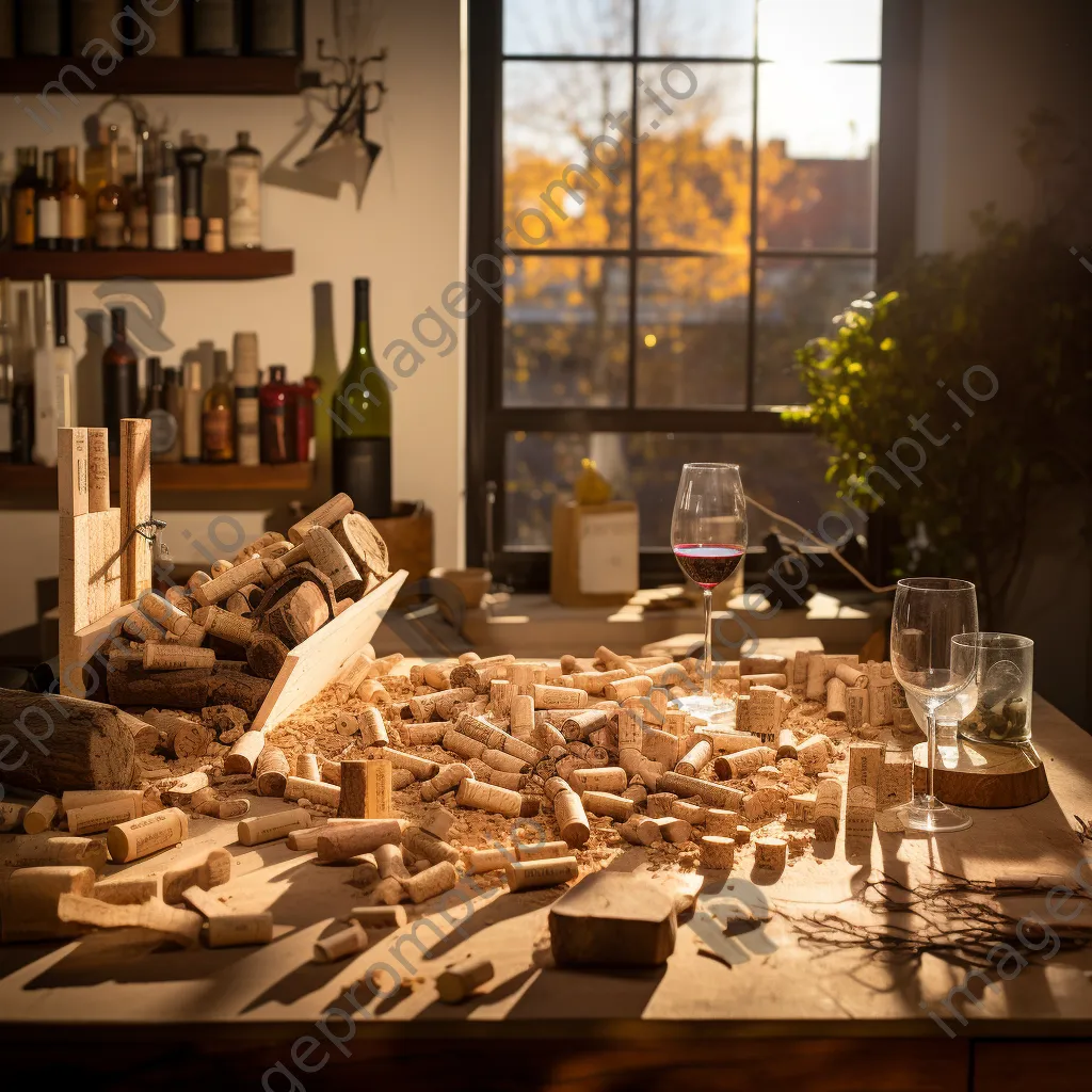 Cork harvesting tools arranged on a wooden table - Image 4