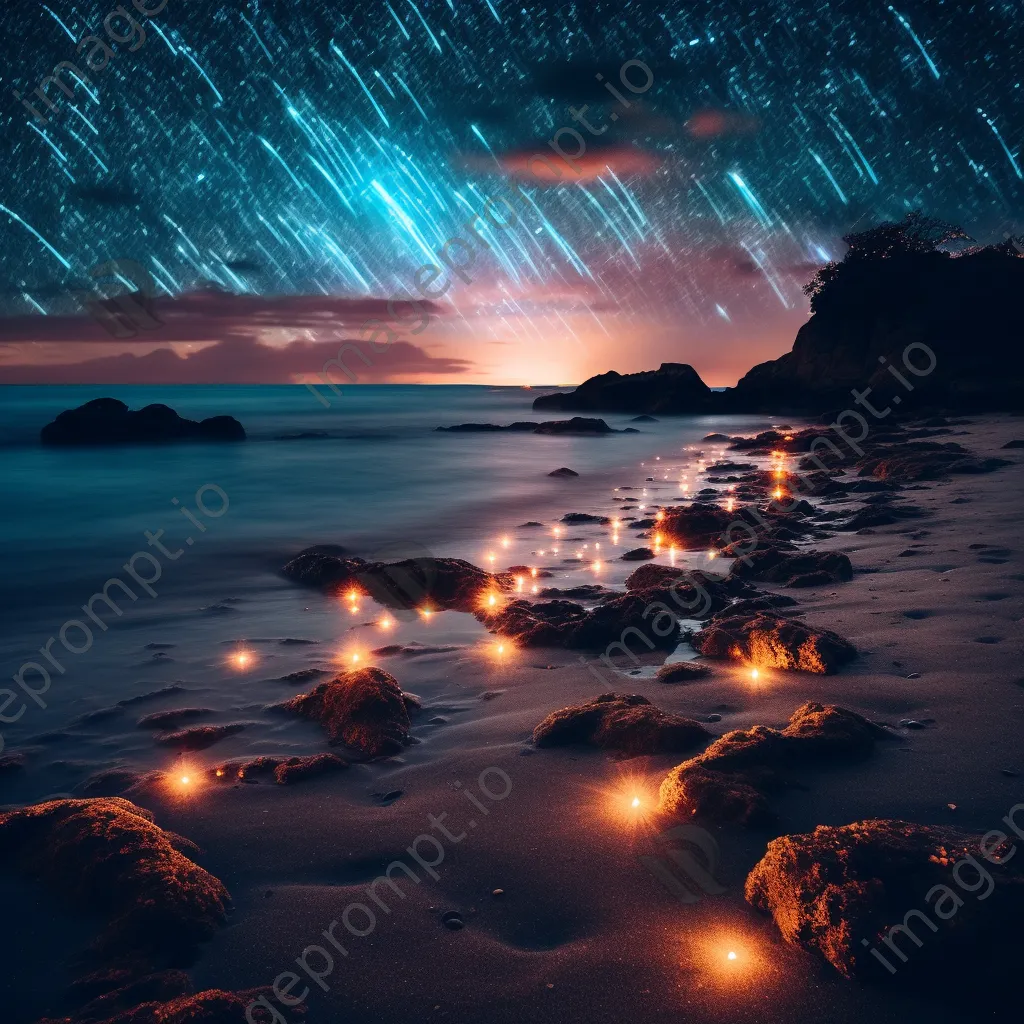 Colorful light trails on a dark beach under the night sky. - Image 2