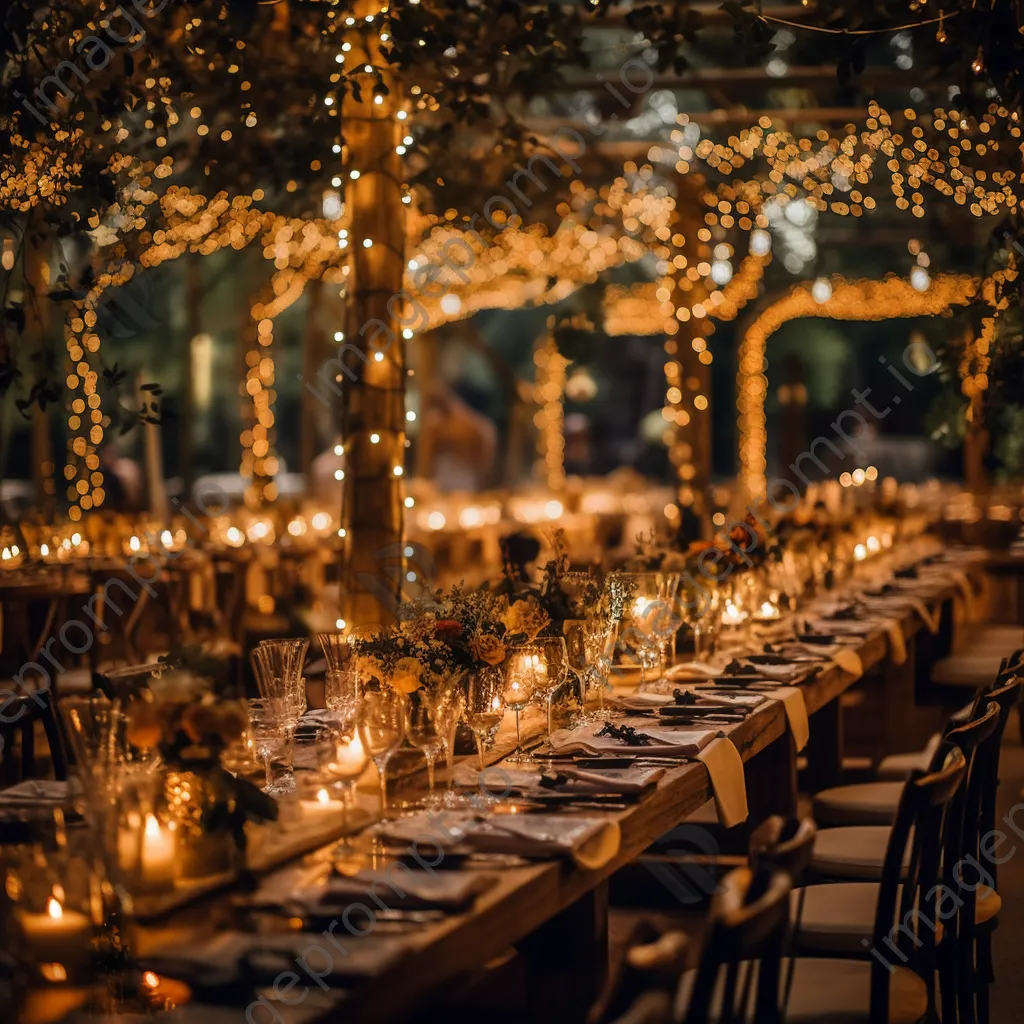 Magical wedding reception decorated with fairy lights. - Image 1