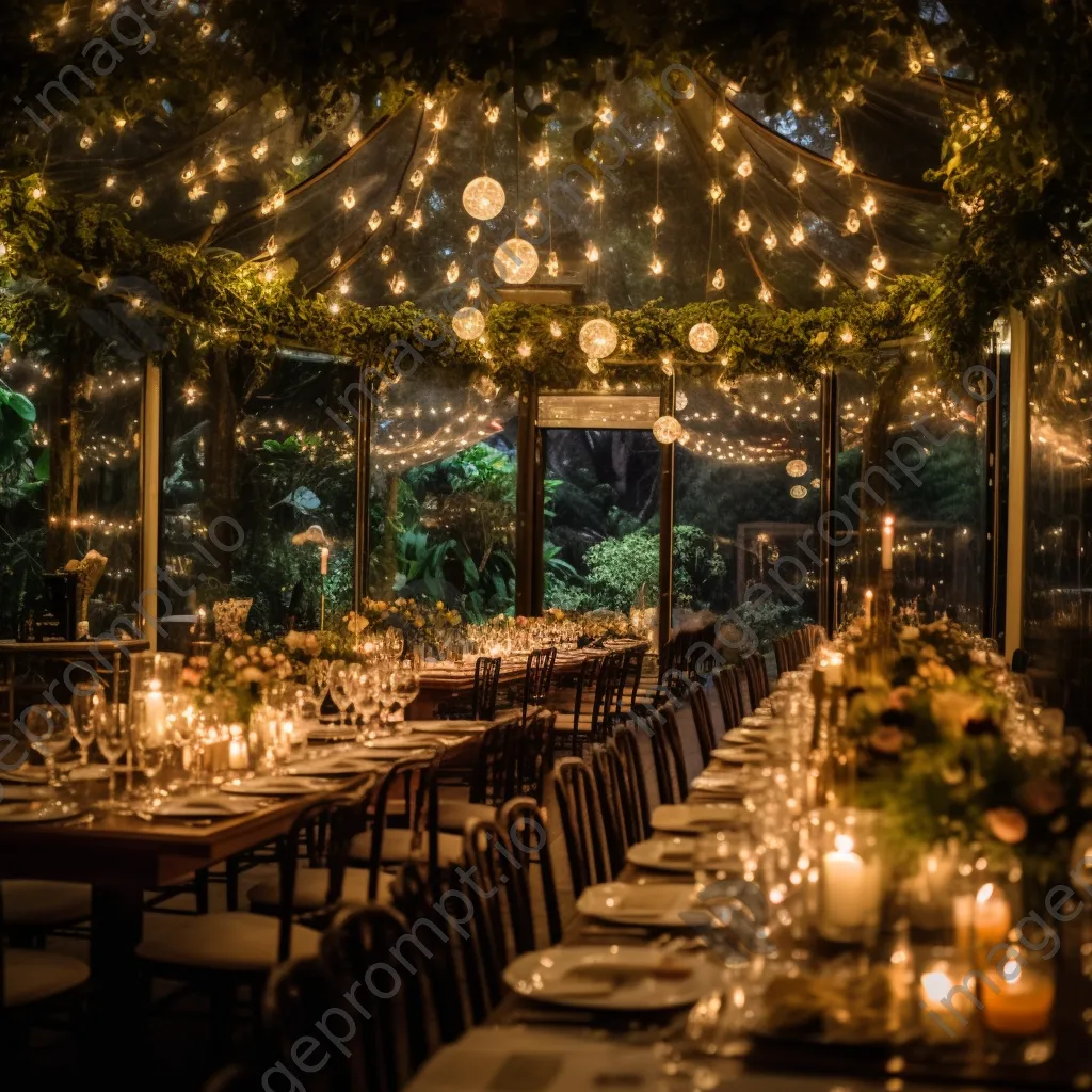 Magical wedding reception decorated with fairy lights. - Image 2