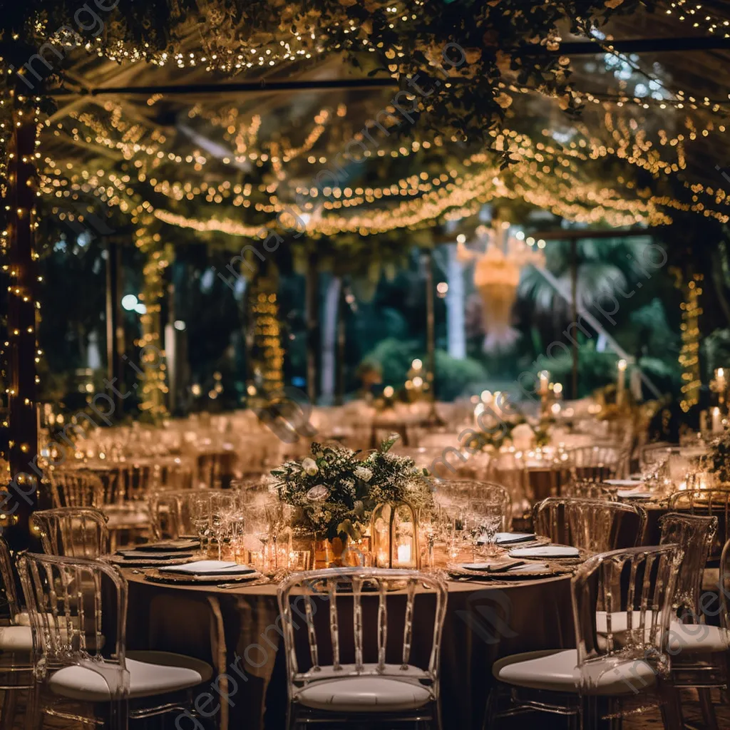 Magical wedding reception decorated with fairy lights. - Image 3