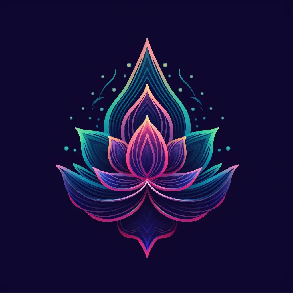 Logo for a yoga apparel brand featuring a lotus icon in teal and purple colors - Image 1