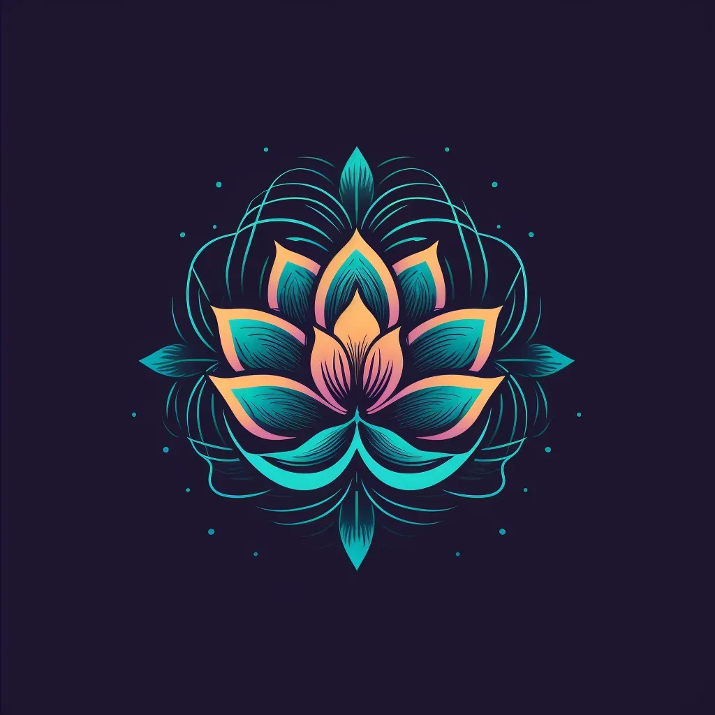 Logo for a yoga apparel brand featuring a lotus icon in teal and purple colors - Image 2