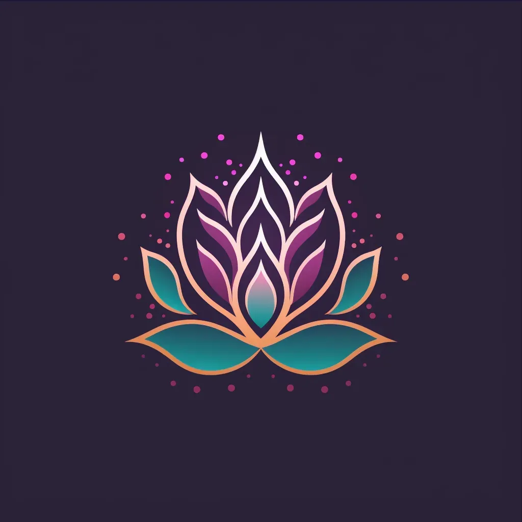 Logo for a yoga apparel brand featuring a lotus icon in teal and purple colors - Image 3