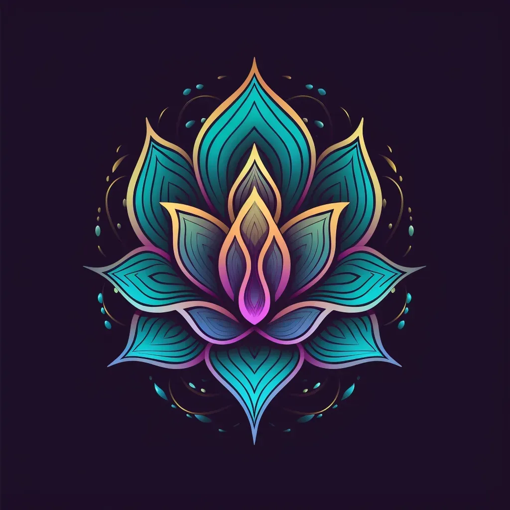 Logo for a yoga apparel brand featuring a lotus icon in teal and purple colors - Image 4