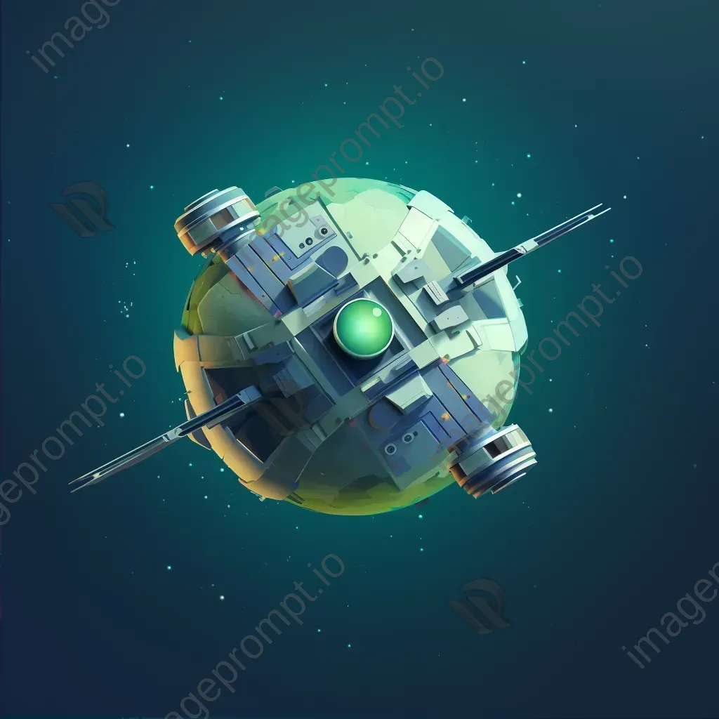 Retro-themed low-poly satellite orbiting over vibrant alien planet - Image 2