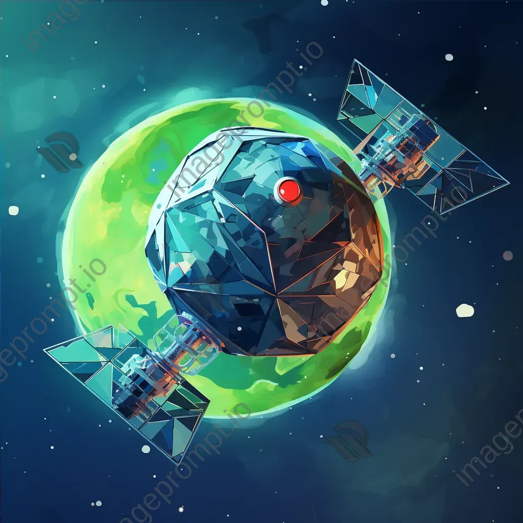 Retro-themed low-poly satellite orbiting over vibrant alien planet - Image 4