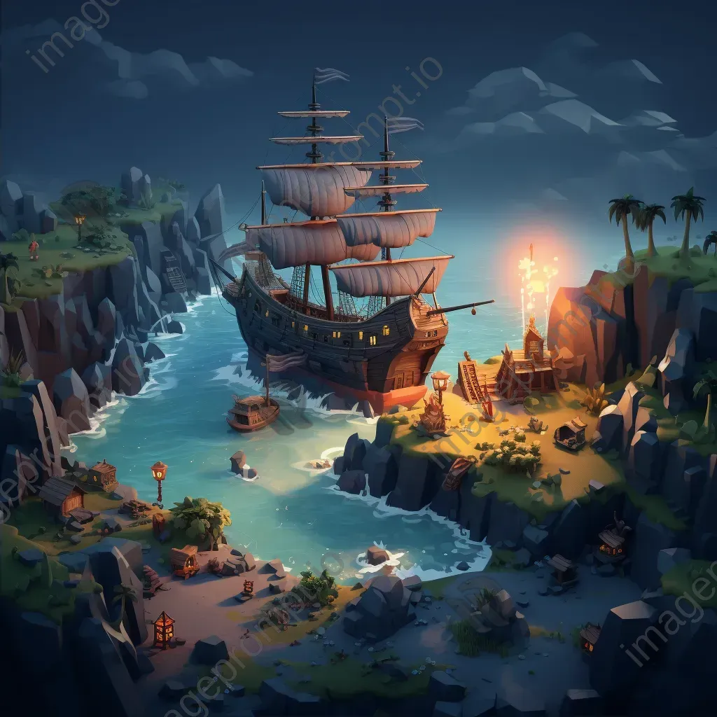 Isometric view of a low poly secret pirate cove filled with treasure - Image 2