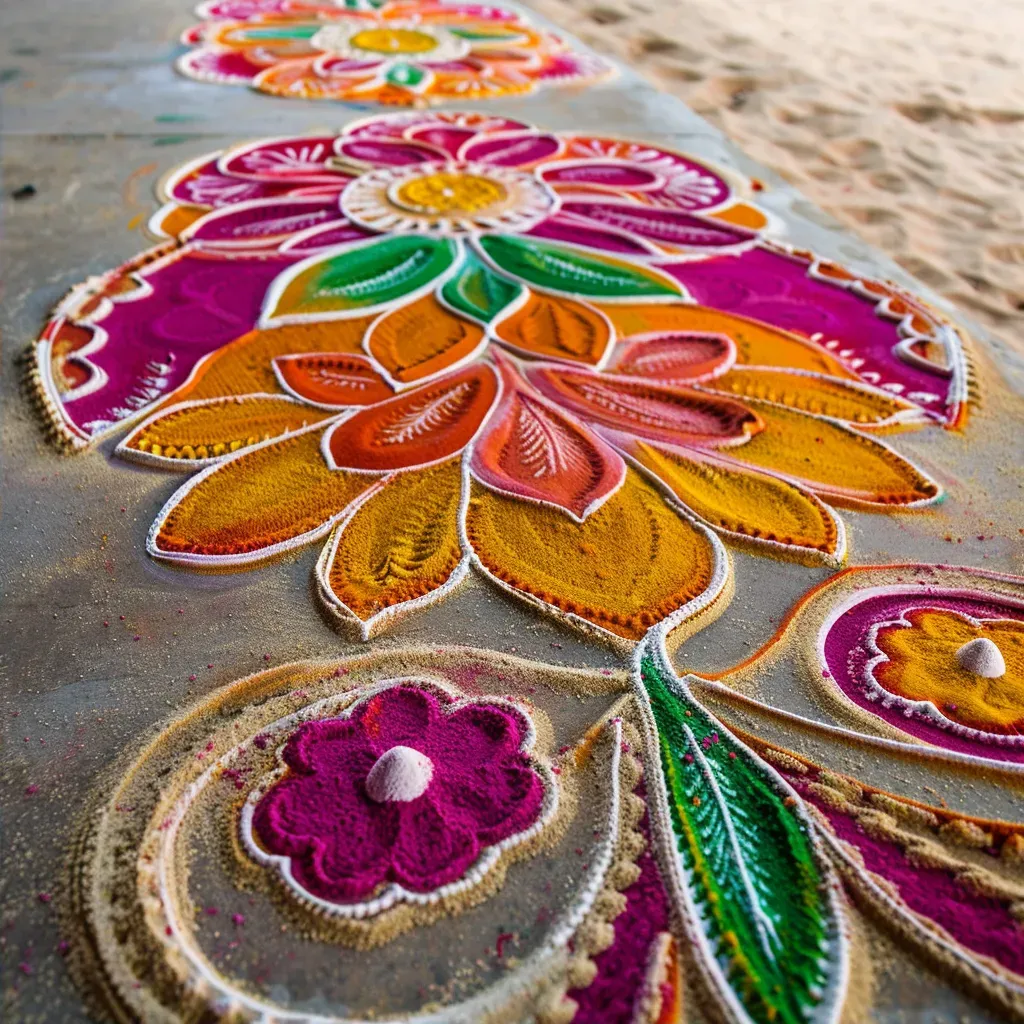 Indian rangoli art with colorful powders and cultural motifs - Image 2